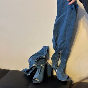 Steve Madden Blue Denim Open-Toe Boots